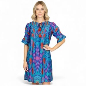 La Plage Celerie Dress - Island Ikat - Turquoise Multi Size M